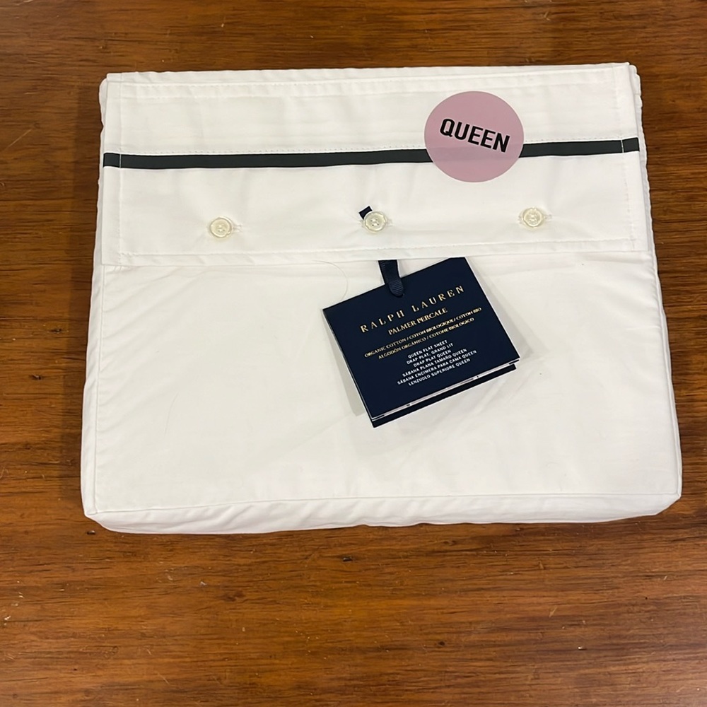 Ralph Lauren Palmer Percale Queen Flat Sheet Organic Cotton 464 Thread Count
